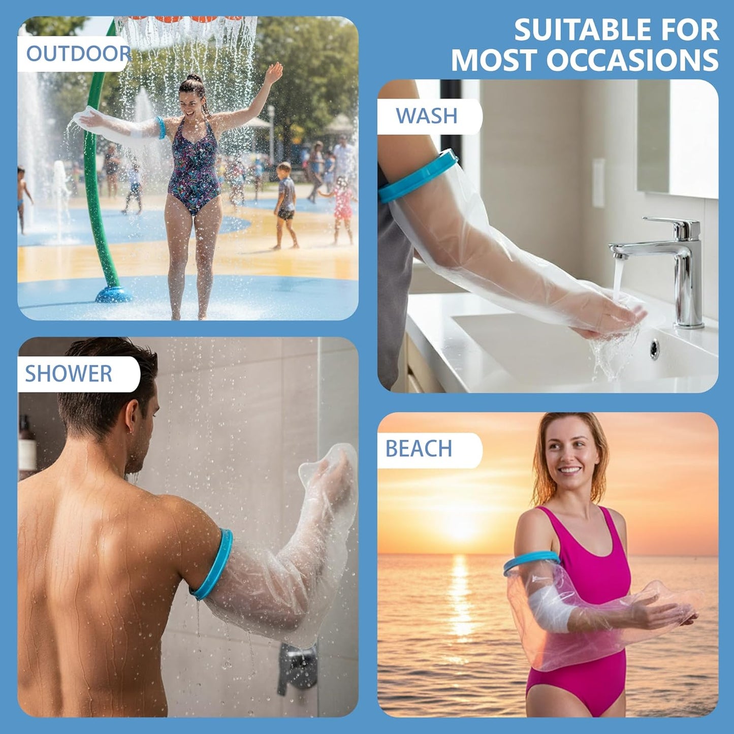 SPRING SEAON Waterproof Arm Cast Cover for Shower - Reusable TPU Protector with Watertight Seal