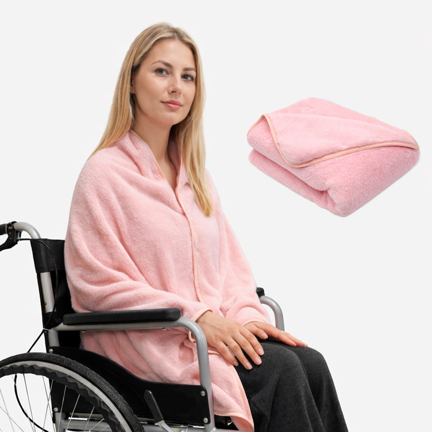 SPRING SEAON Wearable Wheelchair Blanket - Soft Fleece Shawl Poncho with Snaps Knee-Length