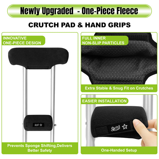 SPRING SEAON Universal Fleece Crutch Pads - Soft Underarm & Hand Grip Covers Set-Black