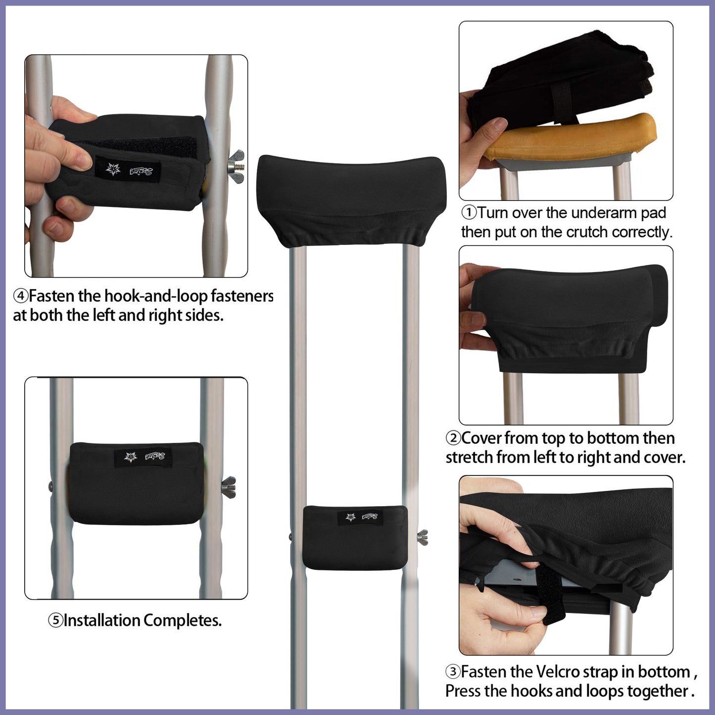 SPRING SEAON Black Plush Padded Crutches Covers Velvet Underarm Crutch Pads Non Slip Crutch Accessories