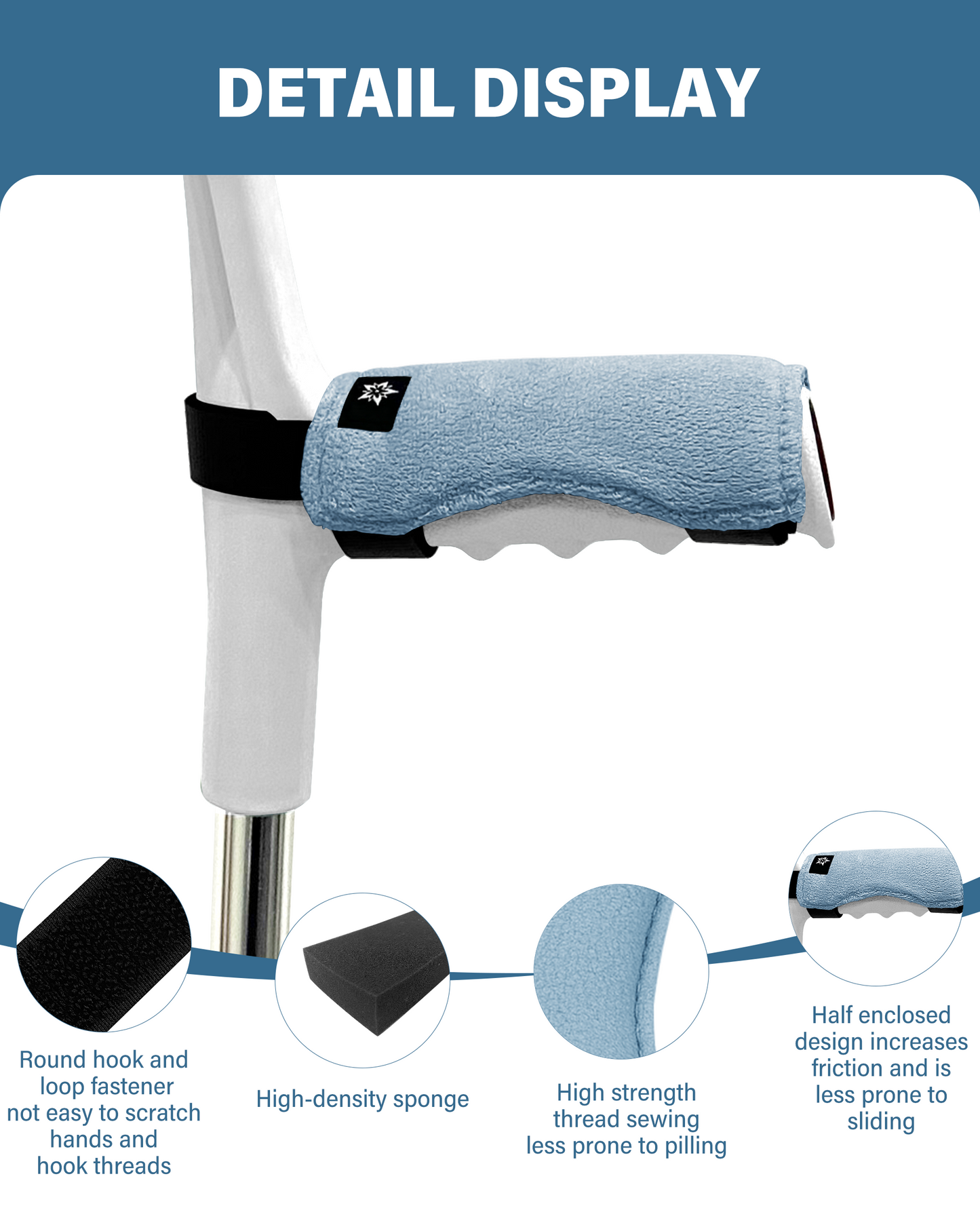SPRING SEAON Forearm Crutch Pads Velvet – Soft Foam Covers for Elbow Crutches, Non-Slip & Comfortable, Universal Fit, Washable, 2 Pack(副本)