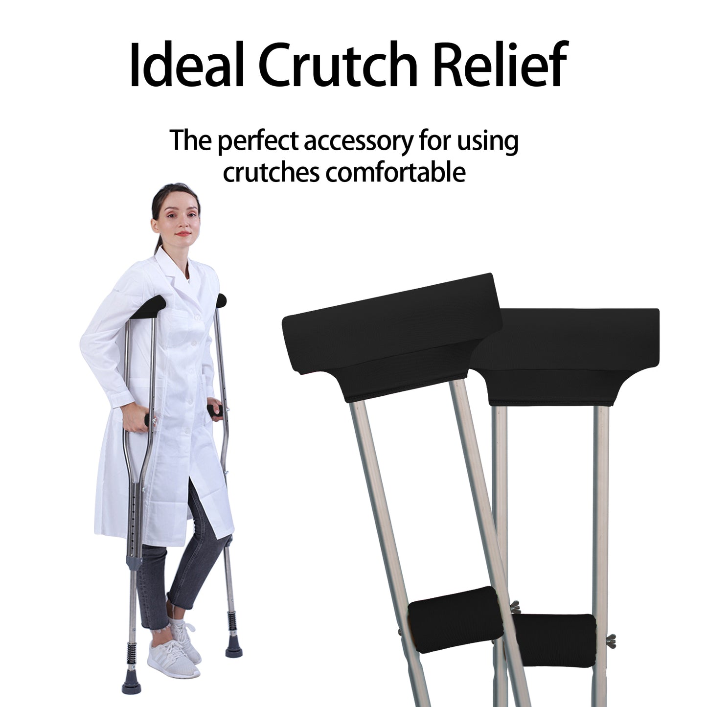 SpringSeaon Black Universal Underarm Crutch Pads & Hand Grips (Set of 4) - Breathable & Anti-Slip