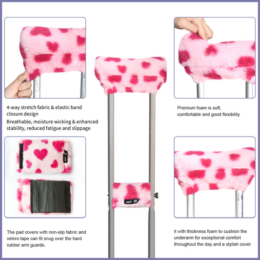 SPRING SEAON Pink Love Ultra-Soft Fluffy Crutch Pads Covers | Cloud-Like Comfort Style Crutch Cushion