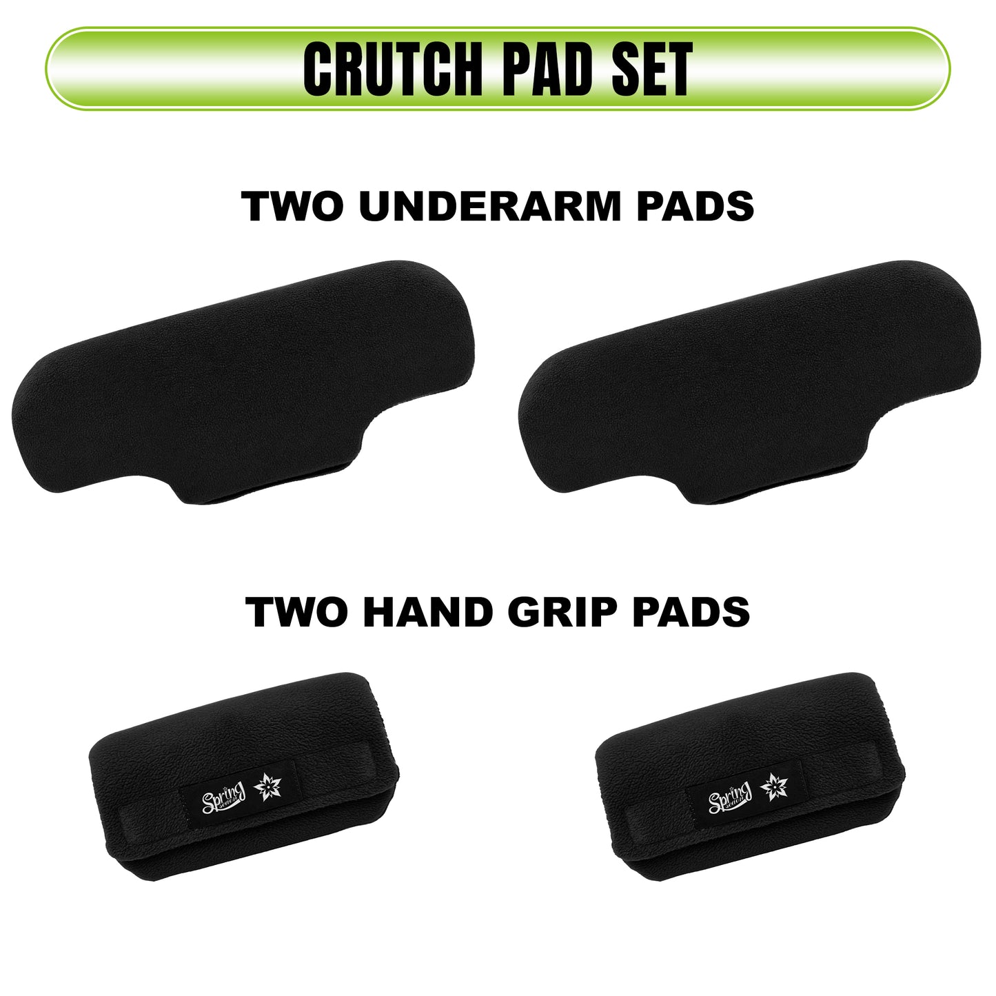 SPRING SEAON Universal Fleece Crutch Pads - Soft Underarm & Hand Grip Covers Set-Black