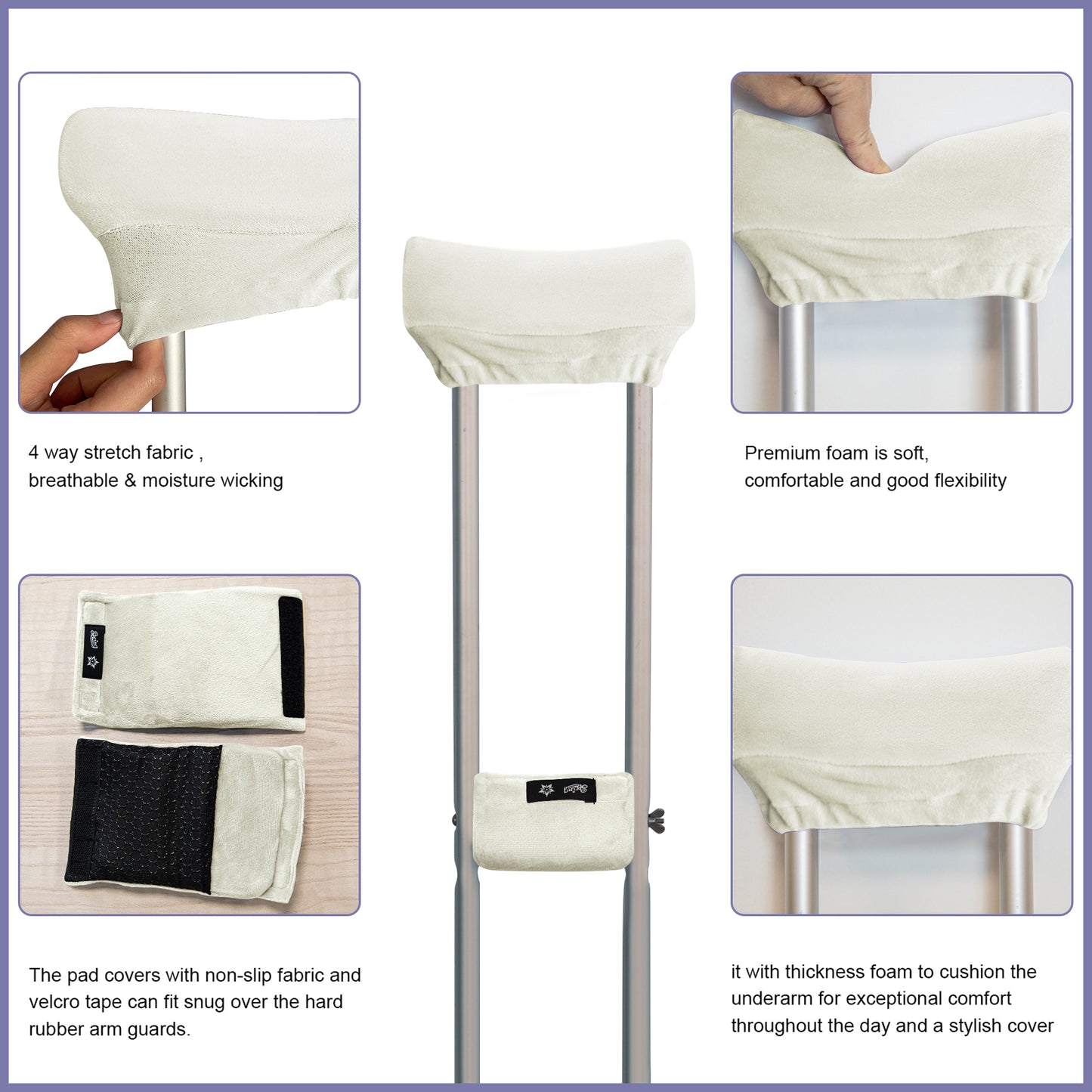 SPRING SEAON White Velvet Underarm Crutch Pads Non Slip Plush Padding Cover Crutch Accessories