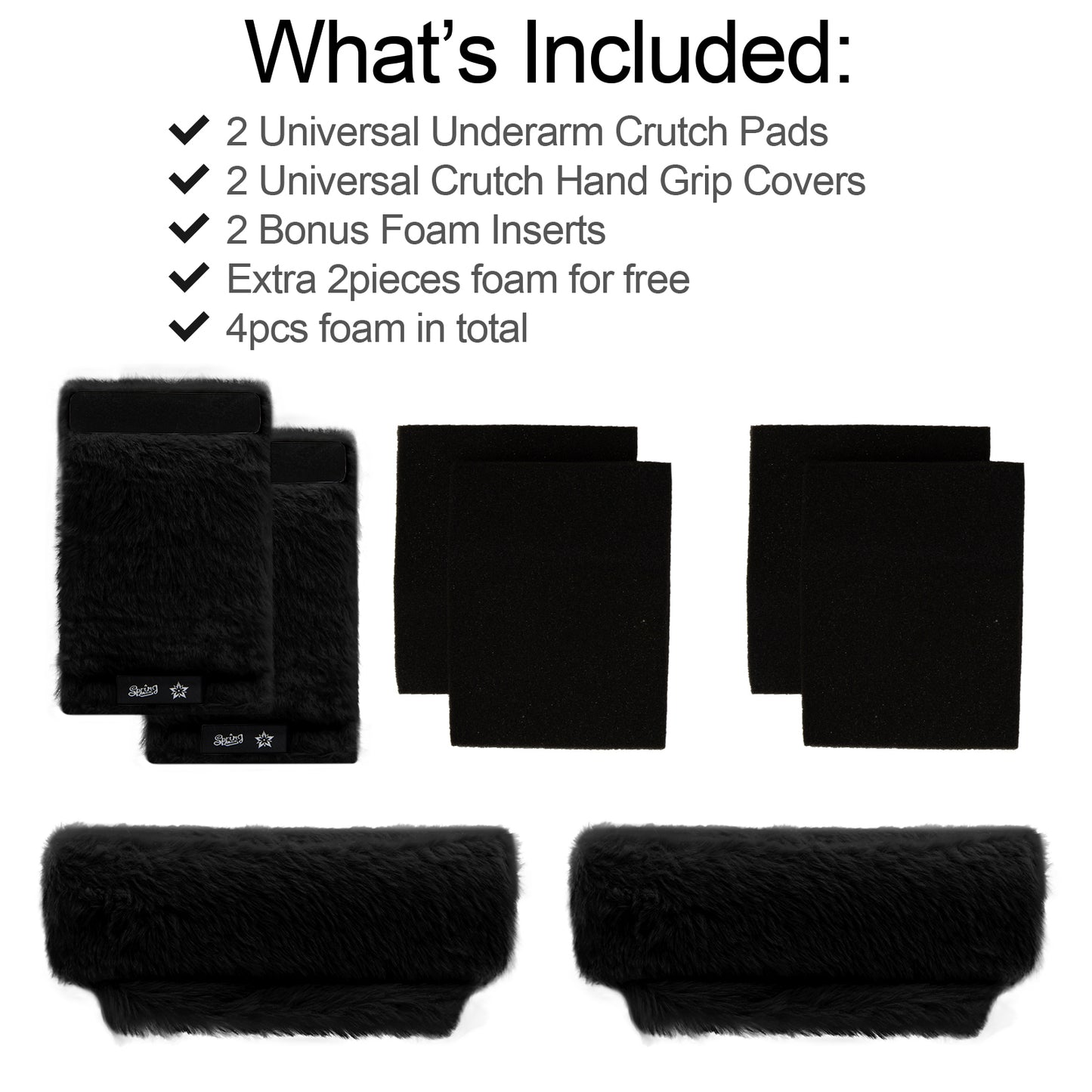 SPRING SEAON Black Ultra-Soft Fluffy Crutch Pads Covers | Cloud-Like Comfort Style Crutch Accessories