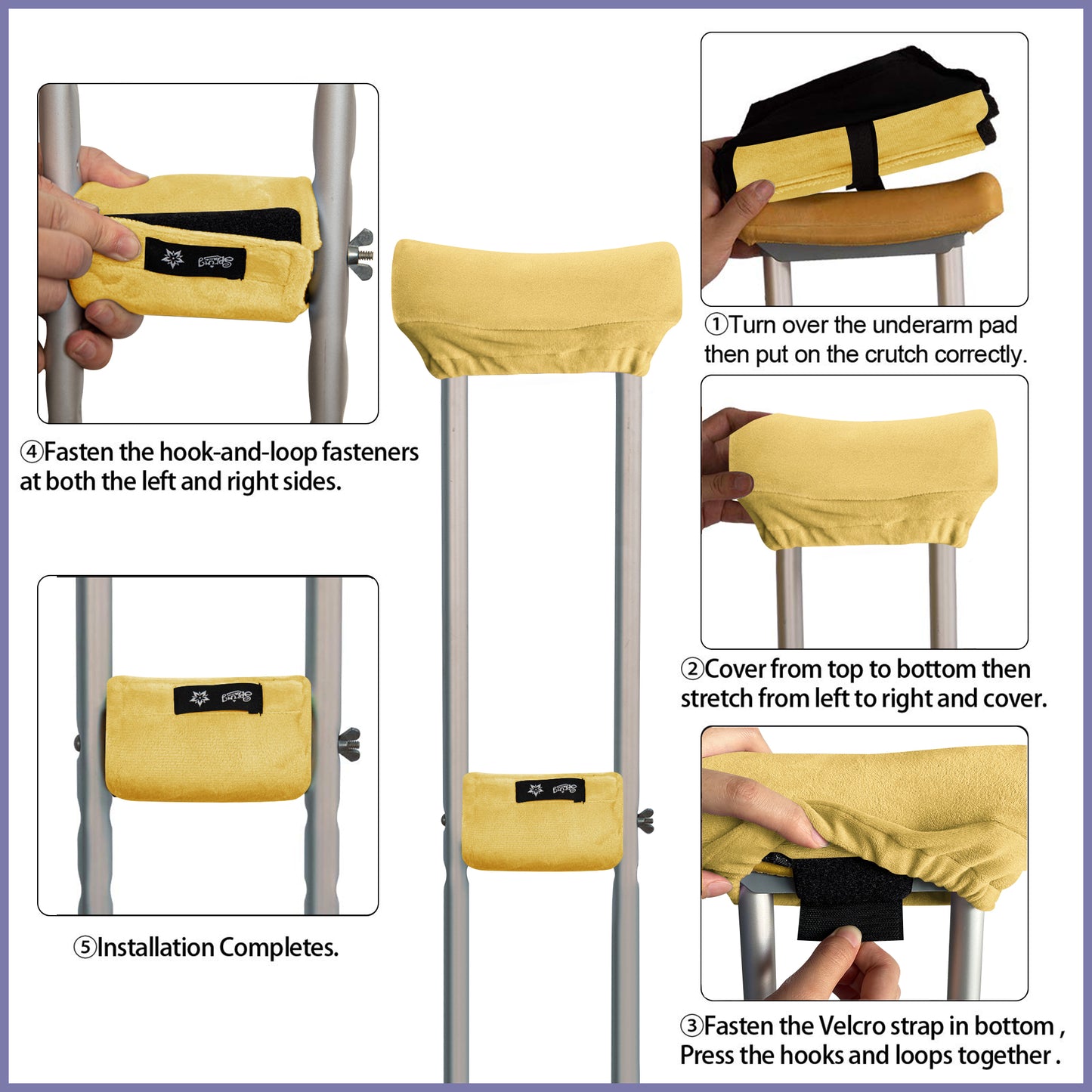 SPRING SEAON Yellow Velvet Underarm Crutch Pads Non Slip Plush Crutch Cushion