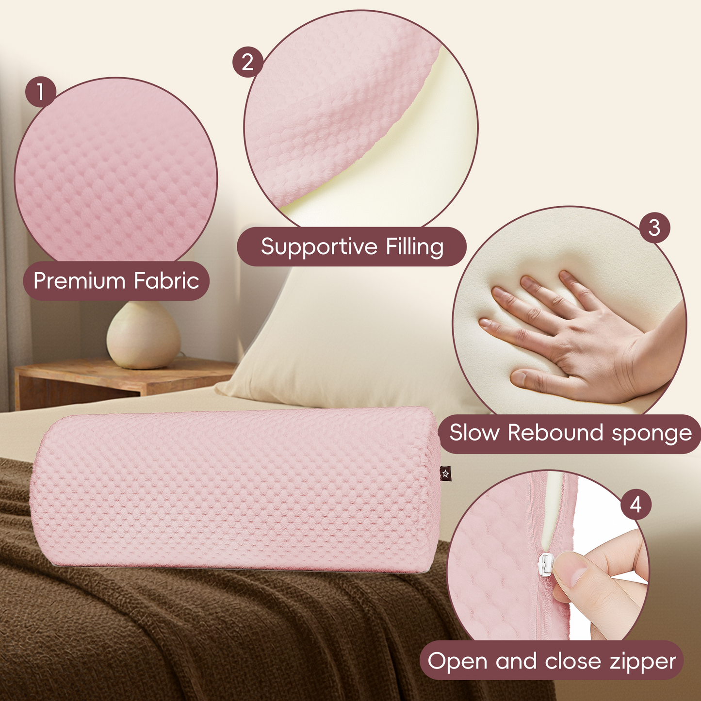 Memory Foam Knee Pillow for Back Sleeping - Half Moon Bolster Leg Support 17"x7.5"x4.3"