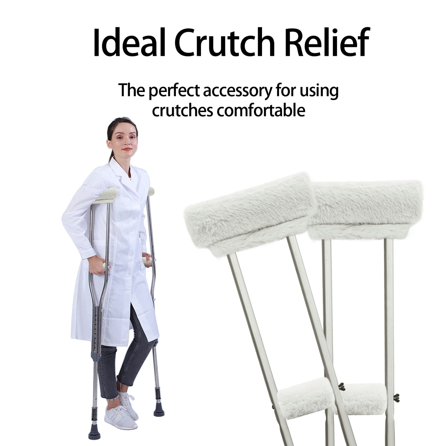 SPRING SEAON White Ultra-Soft Fluffy Crutch Pads Covers | Cloud-Like Comfort Style Crutch Accessories