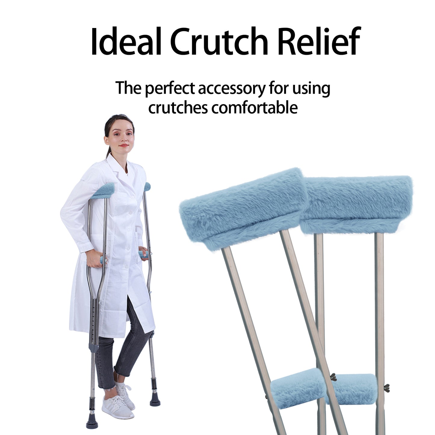 SPRING SEAON Lt Blue Ultra-Soft Fluffy Crutch Pads Covers | Cloud-Like Comfort Style Crutch Accessories