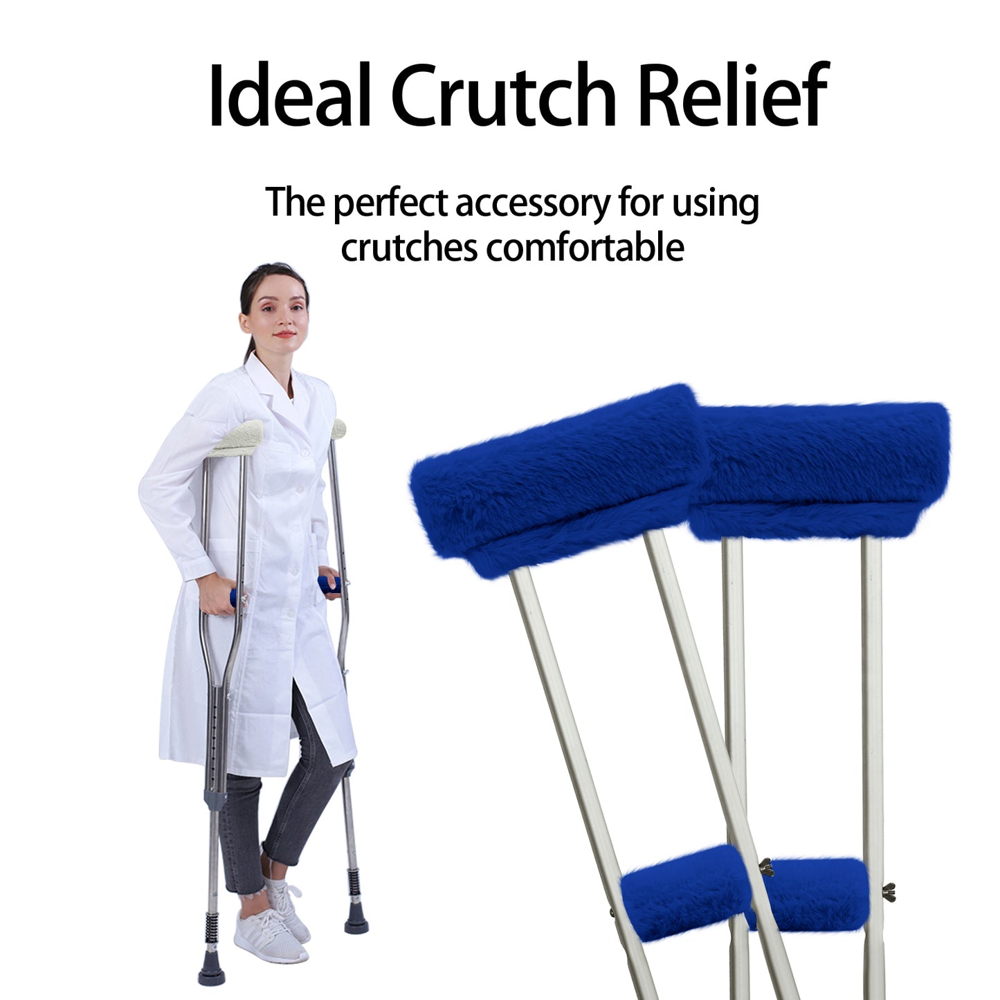 SPRING SEAON Royal Blue Ultra-Soft Fluffy Crutch Pads Covers | Cloud-Like Comfort Style Crutch Accessories