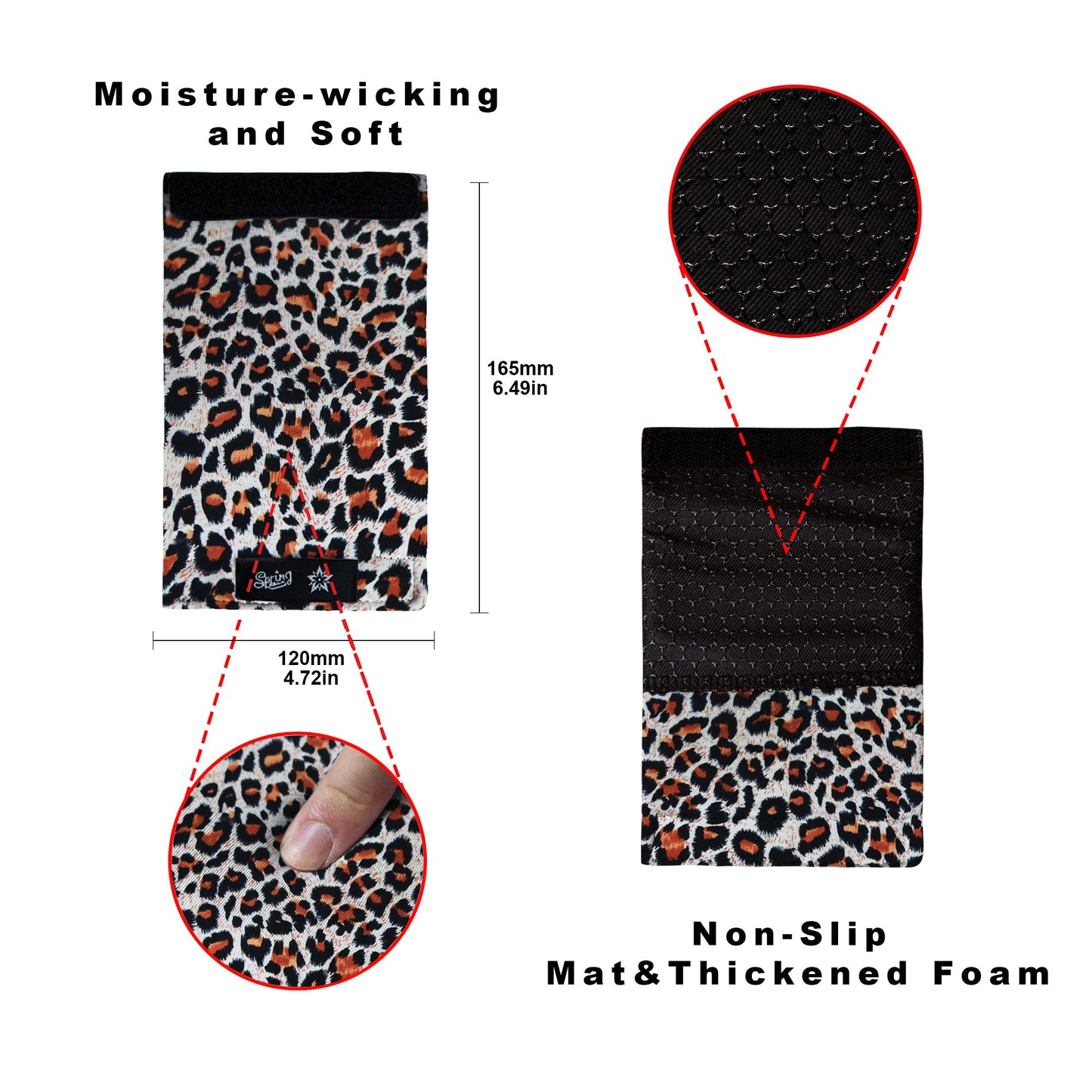 SpringSeaon Walker Hand Grip Padded Covers - Non-Slip Moisture-Wicking Cushion Leopard