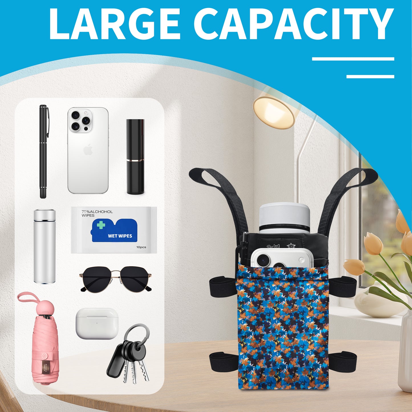 SpringSeaon Lightweight Crutch Bag,Water-Proof Crutch Storage Pouch-Crutches Accessories-leafs