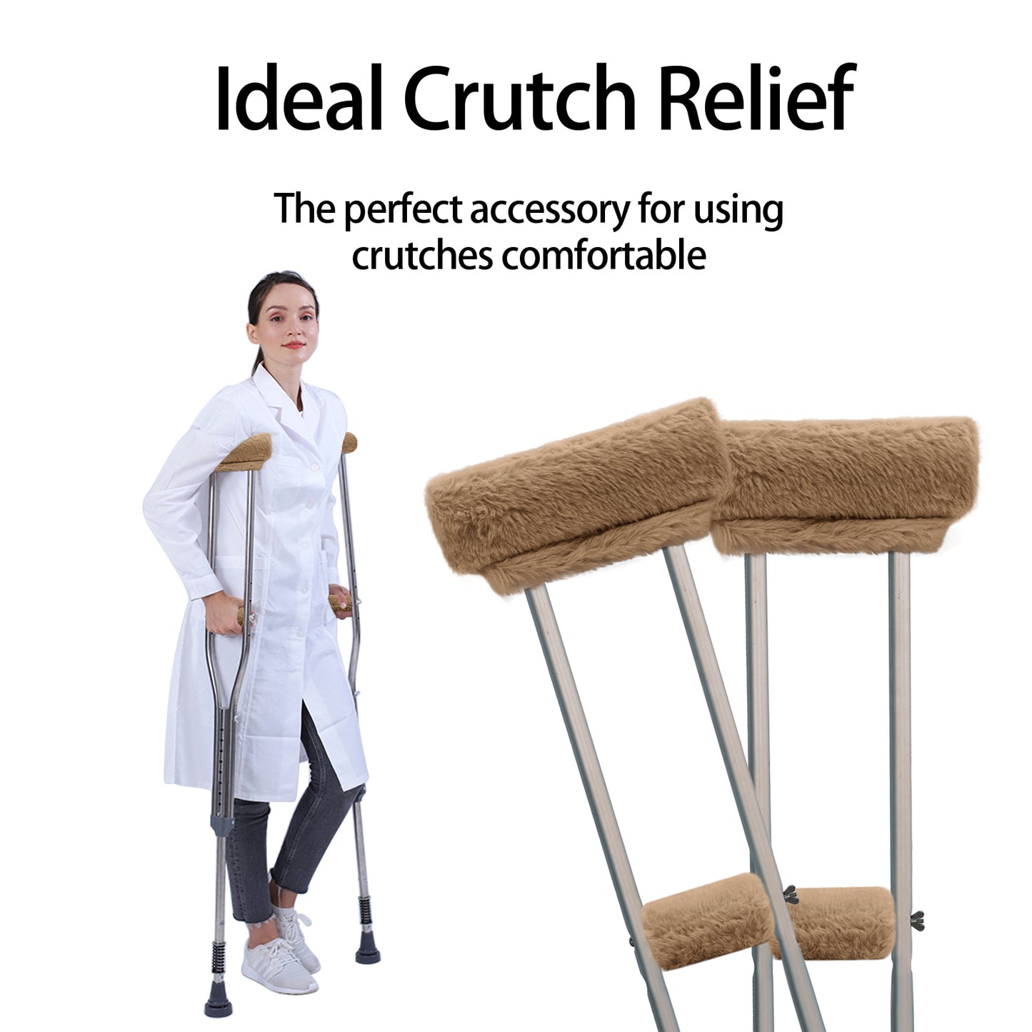 SPRING SEAON Kakhi Ultra-Soft Fluffy Crutch Pads Covers | Cloud-Like Comfort Style Crutch Accessories