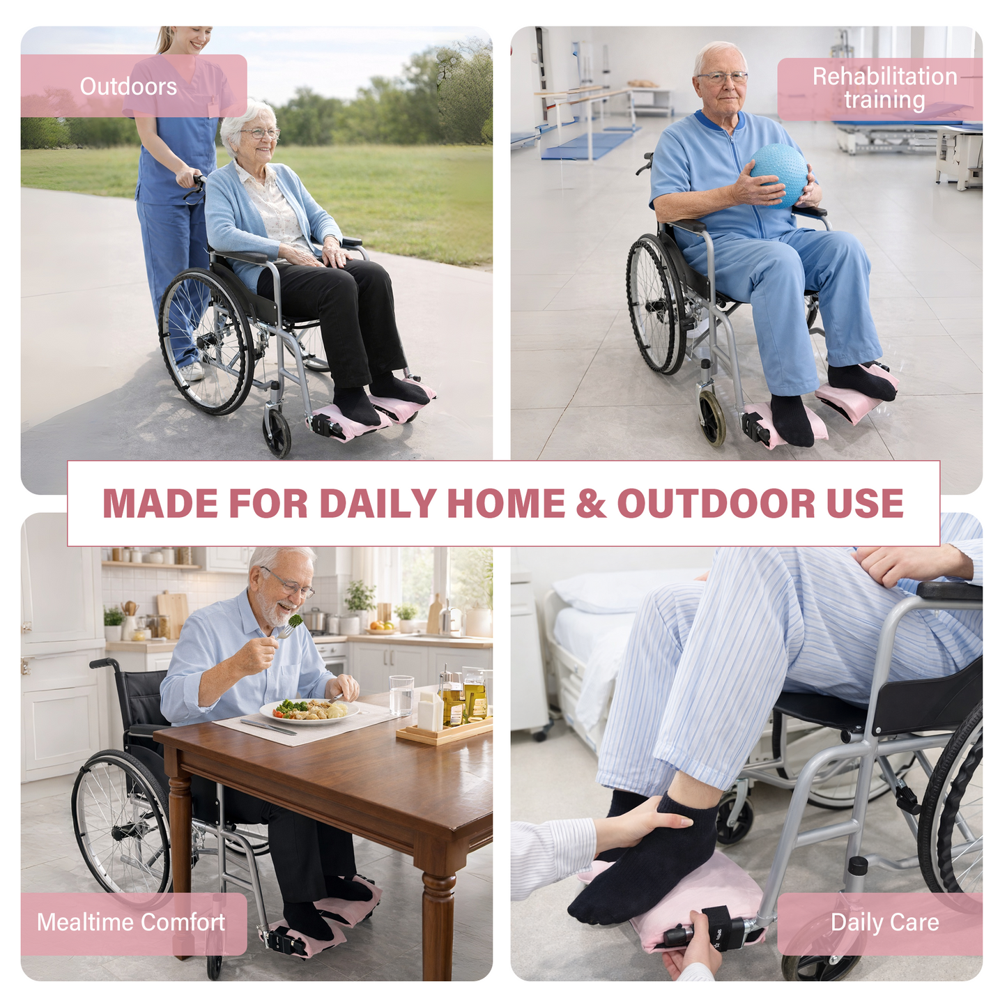 Wheelchair Footrest Covers, Soft Plush Foot Rest Pads with Non-Slip Backing, Fits Most Standard Wheelchairs(Pink)