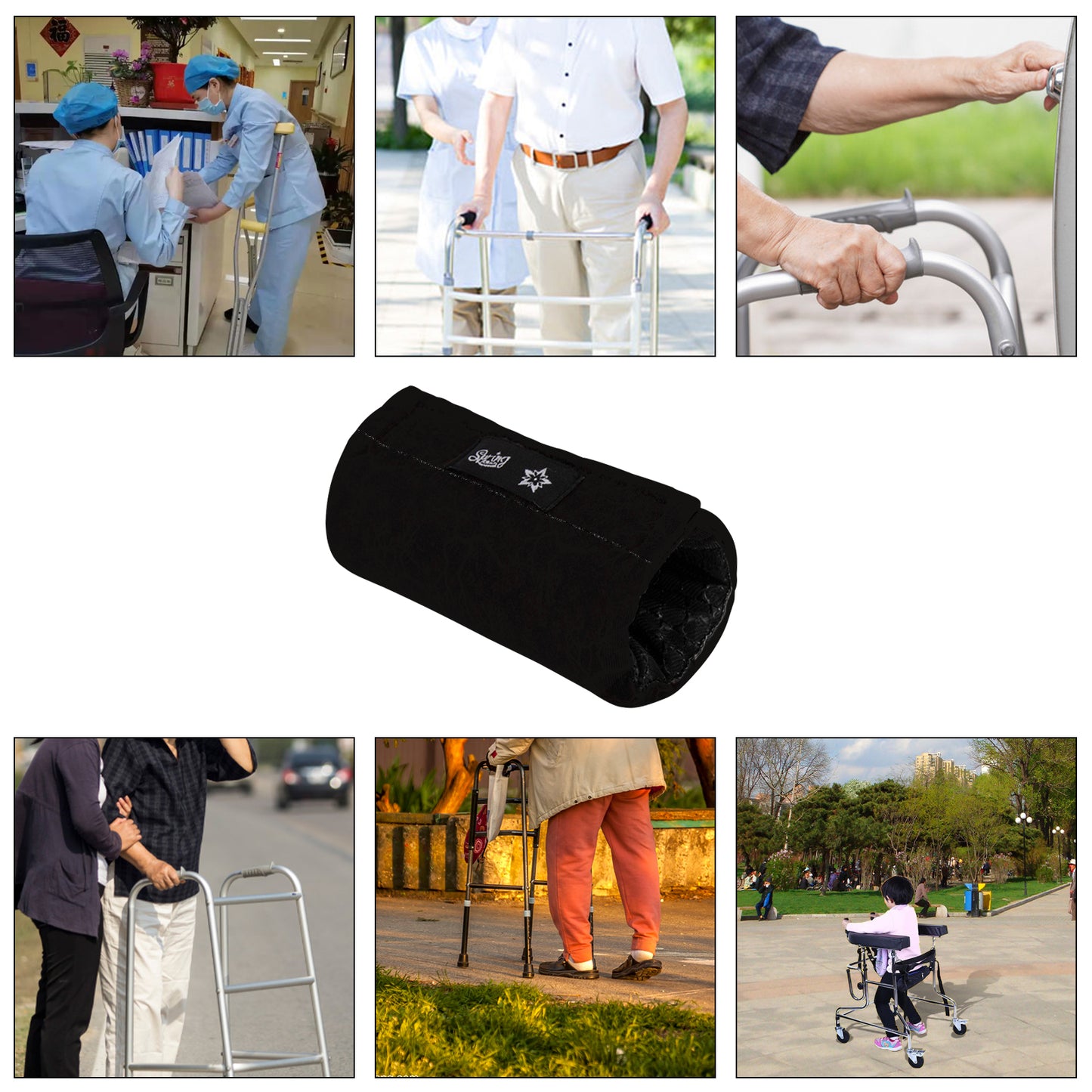 SpringSeaon Anti-Slip Rollator Handle Pads - Moisture-Wicking Comfort Grips Black