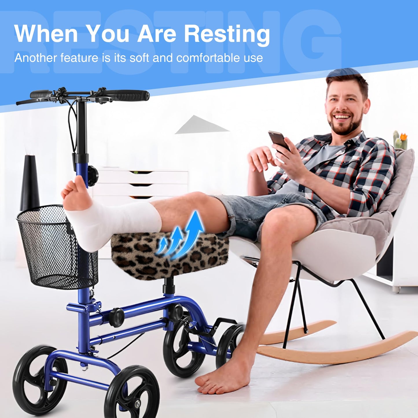 SPRING SEAON Knee Scooter Pad Cover - Soft Fluffy Plush Memory Foam 2 Inch Thick Universal Fit (Black)