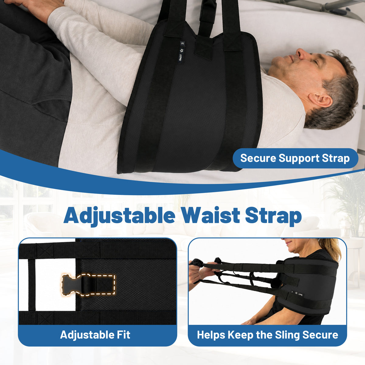 SPRING SEAON Transfer Sling with 6 Handles - Adjustable Support Belt 350 lb, S/M