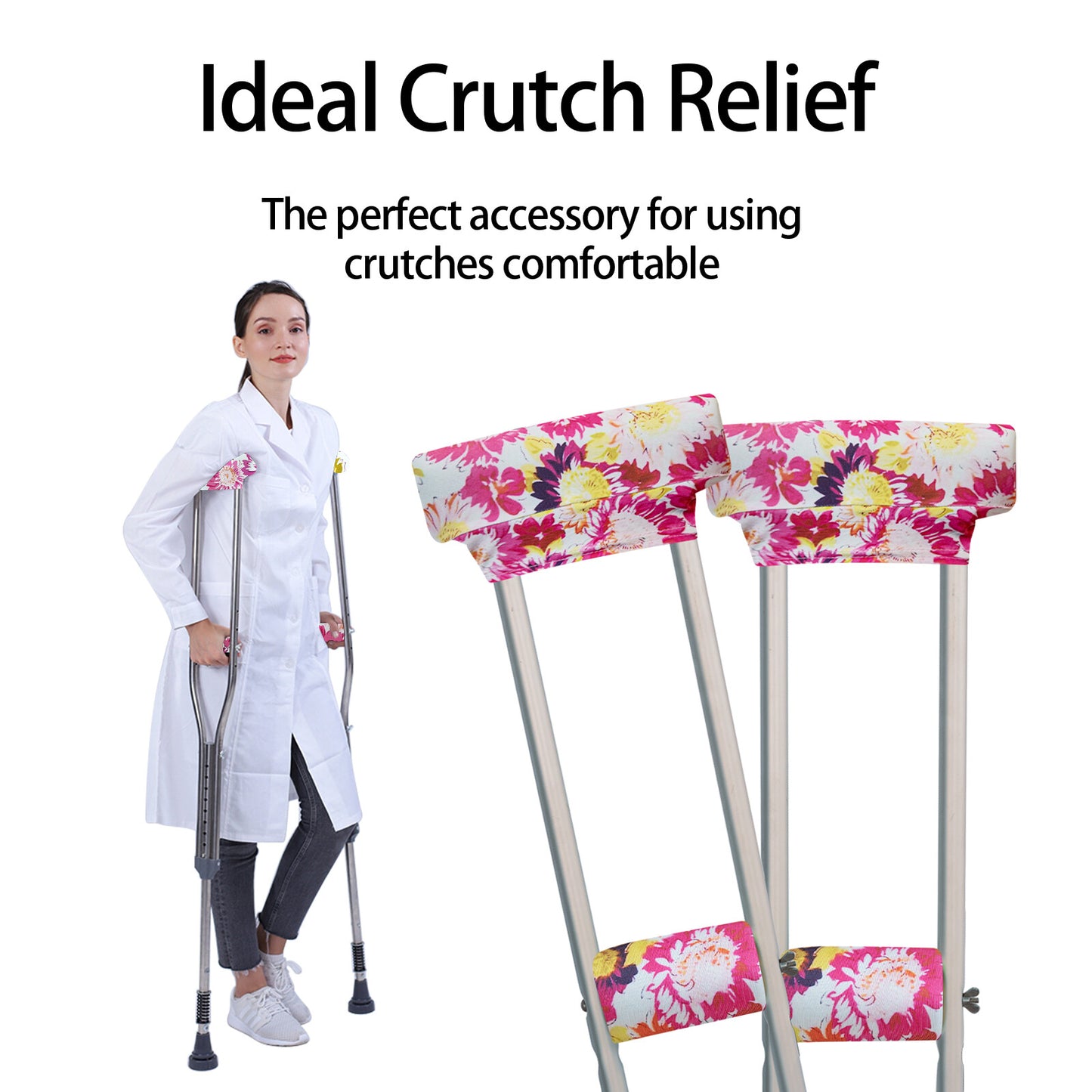Underarm Crutch's Pad and Hand Grip Covers Universal Forearm Handle Padded Cushion Sets Accessories for Crutches (pink sunflower)