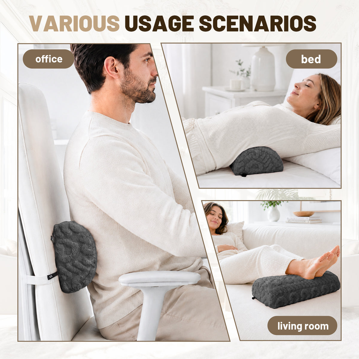 SPRING SEAON Half Moon Knee Pillow - Plush Cover, Memory Foam, 17 Inch