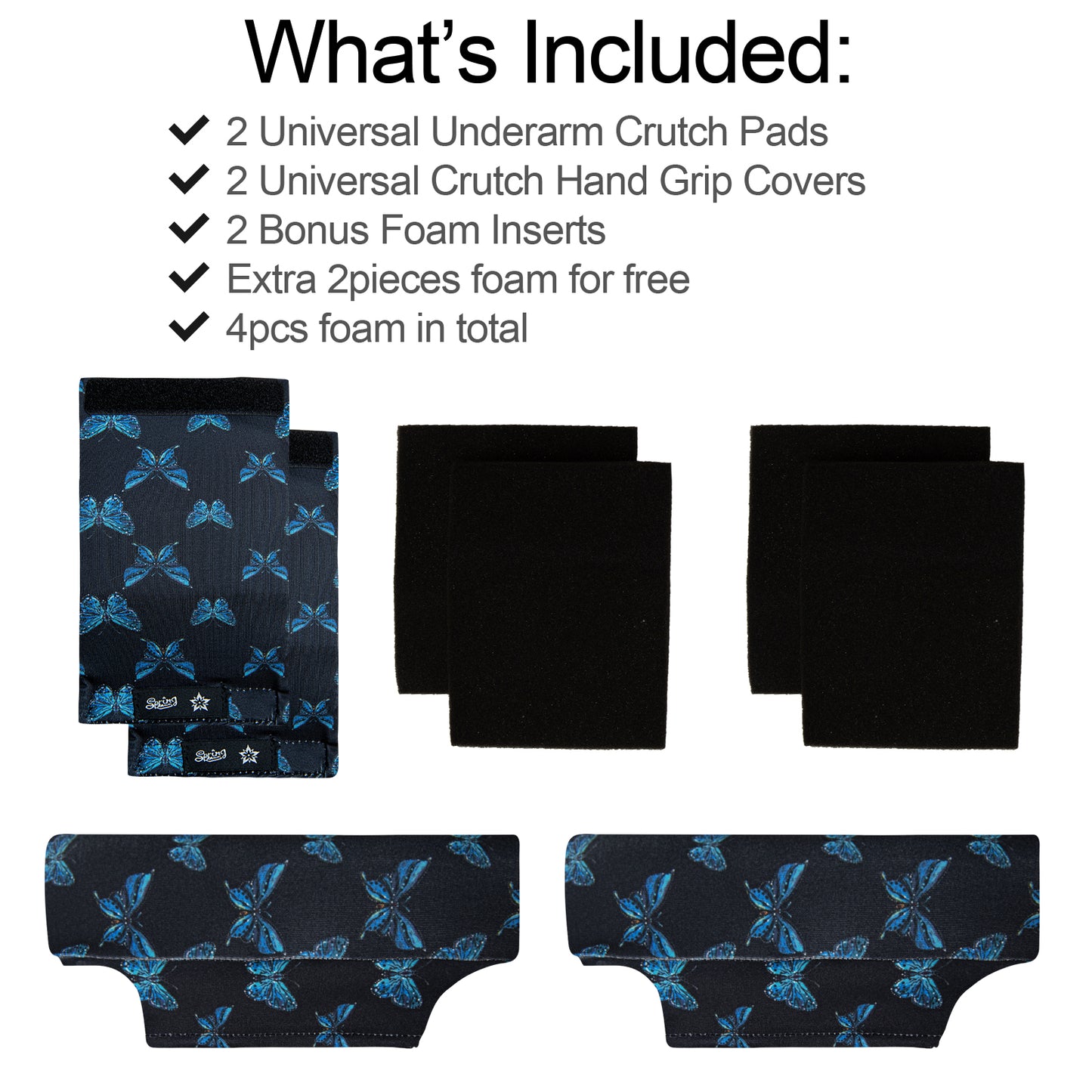 Universal Underarm Crutches Padded Crutch Pads with Hand Grips Padding Handle Covers butterfly