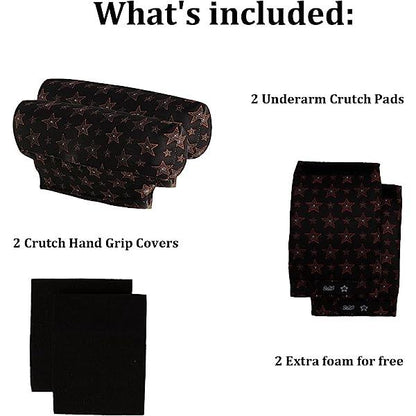 SpringSeaon Black Universal Underarm Crutch Pads & Hand Grips (Set of 4) - Breathable & Anti-Slip