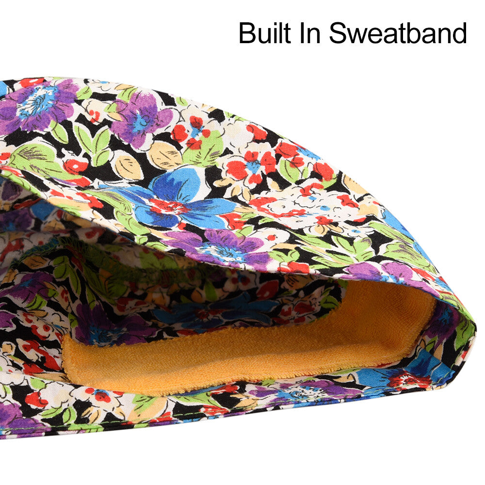 Women's Purple Flower Beanies Working Cap Button Sweatband Headband Elastic Hat Adjustable Bouffant Cap Adjustable