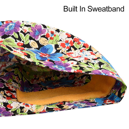 Women's Purple Flower Beanies Working Cap Button Sweatband Headband Elastic Hat Adjustable Bouffant Cap Adjustable