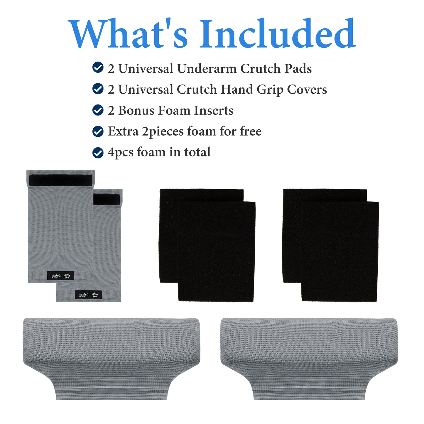 SPRING SEAON Gray Waffle Pattern Crutch Pads - Universal Underarm & Hand Grip Padding - Cooling Moisture-Wicking Crutch Cushions