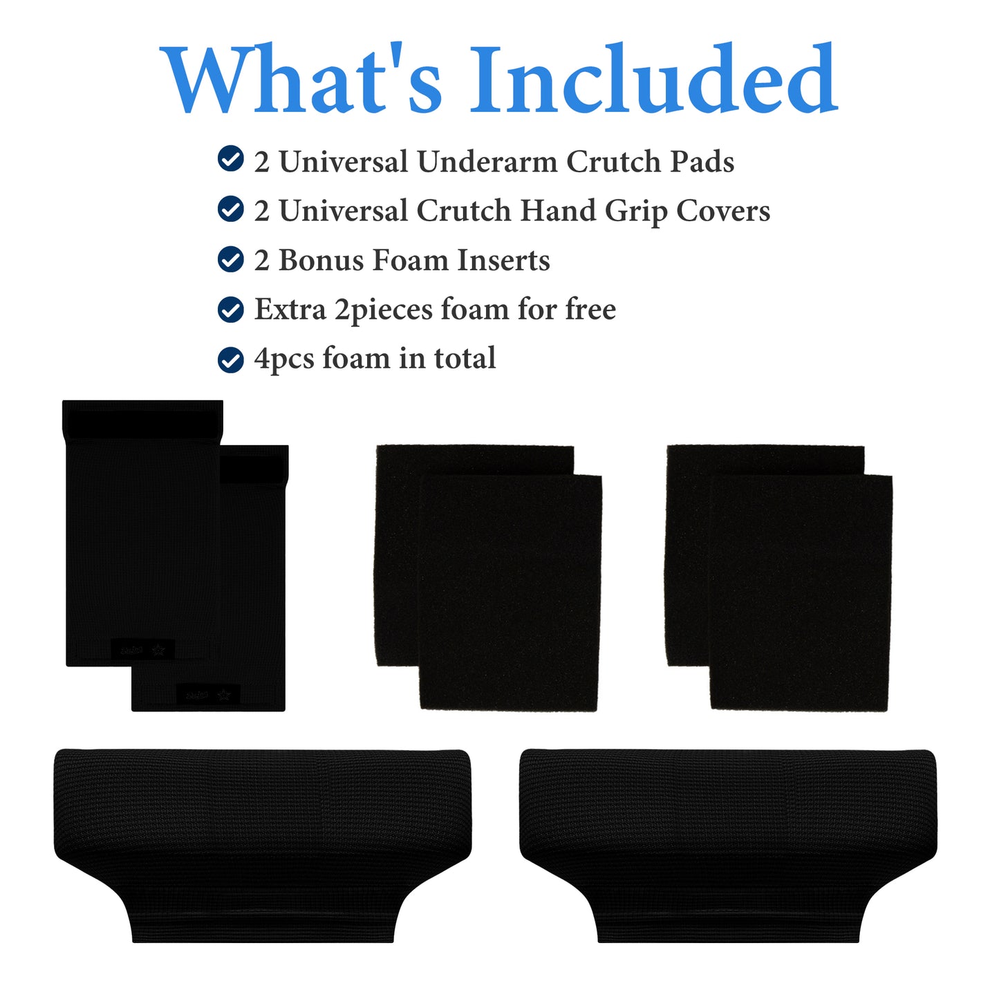 SPRING SEAON  Black Waffle Pattern Crutch Pads - Universal Underarm & Hand Grip Padding - Cooling Moisture-Wicking Crutch Cushions