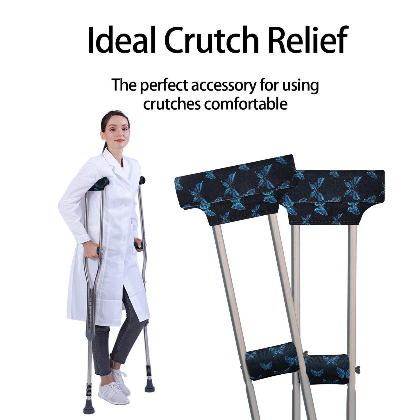 Universal Underarm Crutches Padded Crutch Pads with Hand Grips Padding Handle Covers