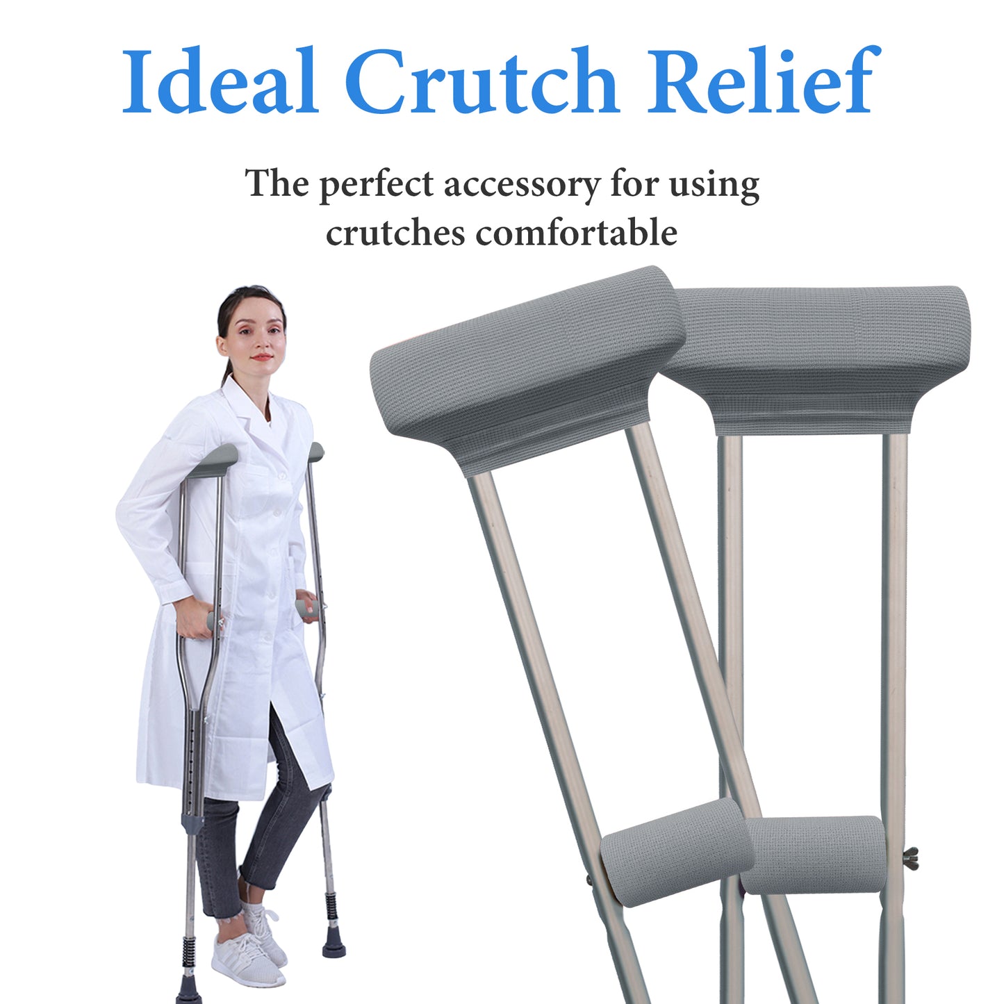 SPRING SEAON Gray Waffle Pattern Crutch Pads - Universal Underarm & Hand Grip Padding - Cooling Moisture-Wicking Crutch Cushions