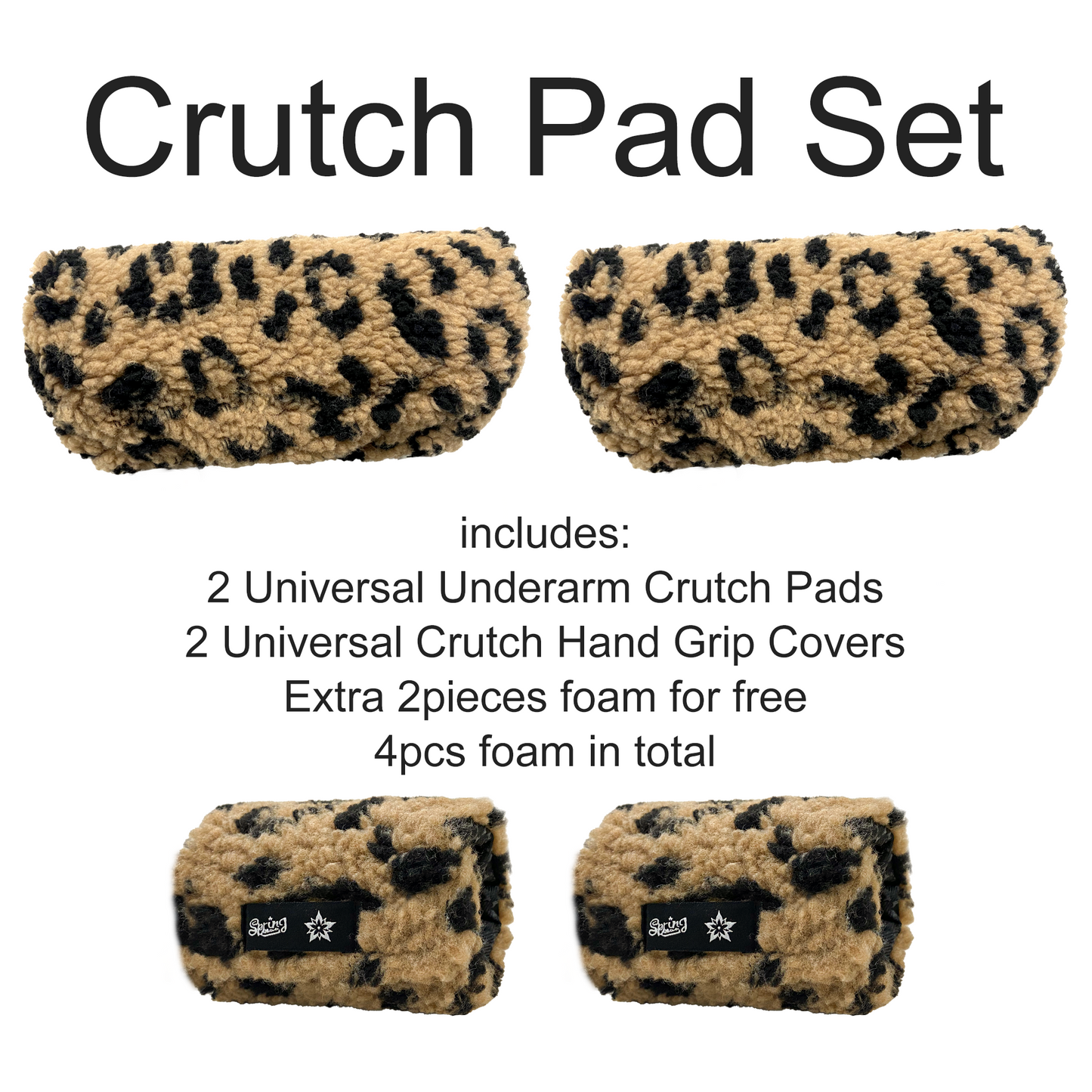 SPRING SEAON Kakhi Leopard Print Fleece Crutch Pad & Hand‑Grip Covers Cushion for Crutches
