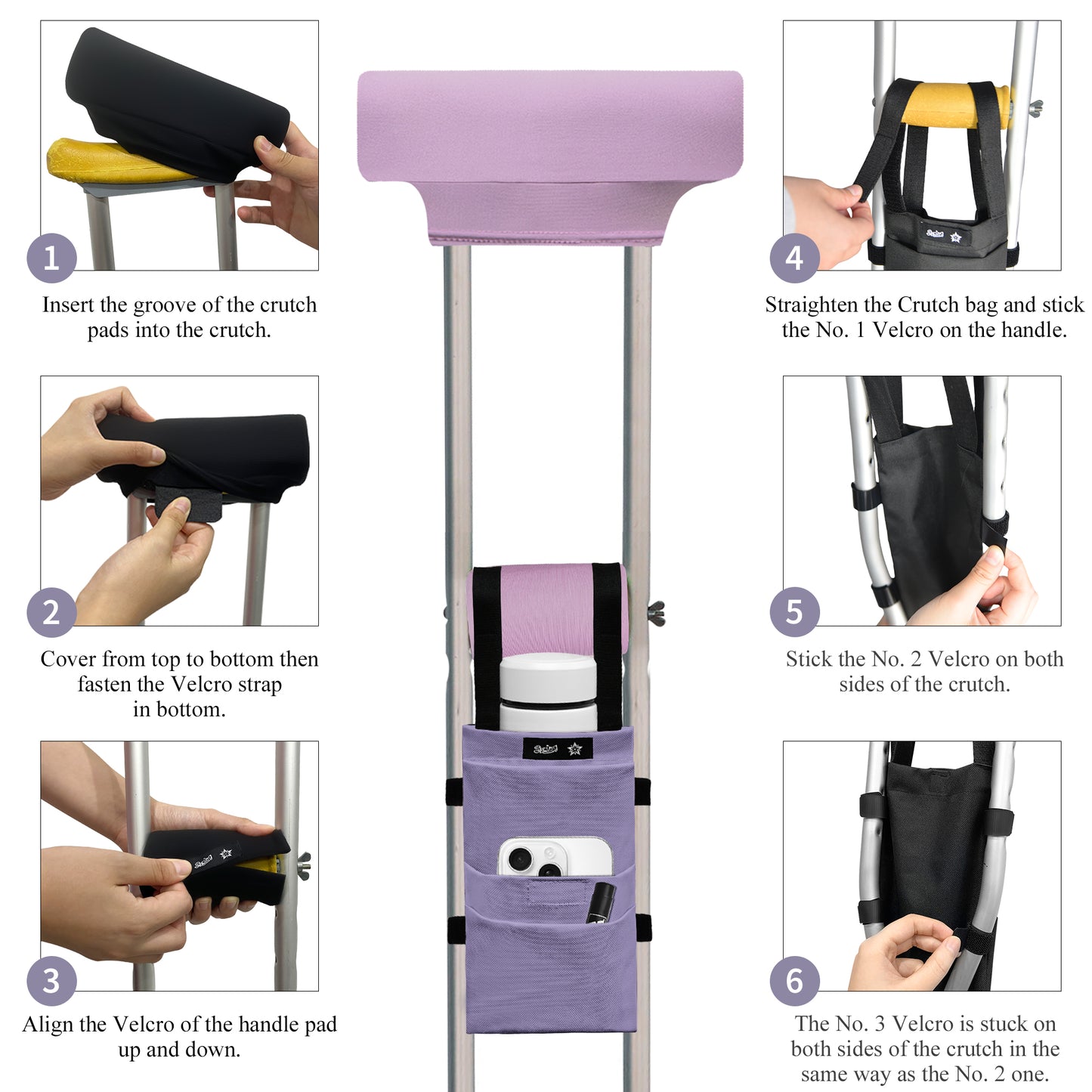 SpringSeaon Crutch Pads Set with Storage Bag Water-Resistant - Memory Foam Cushions for Crutches Accessories