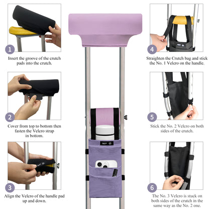 SpringSeaon Crutch Pads Set with Storage Bag Water-Resistant - Memory Foam Cushions for Crutches Accessories