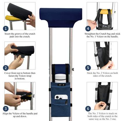 SpringSeaon Underarm Crutch Pads Set with Storage Bag Water-Resistant - Crutch Cover Accessories
