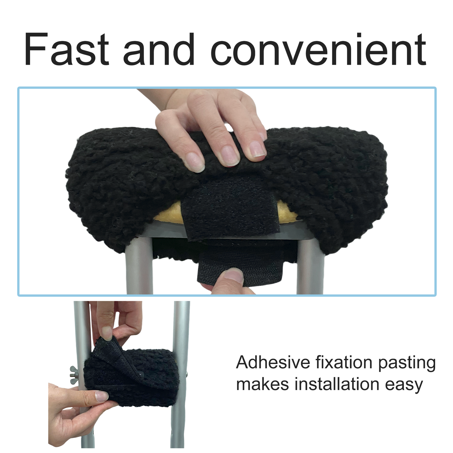 SPRING SEAON Black Sherpa Crutch Pad & Hand‑Grip Covers–Universal Fit,Cushion for Crutches