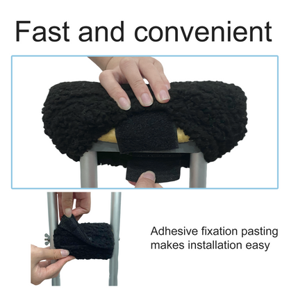 SPRING SEAON Black Sherpa Crutch Pad & Hand‑Grip Covers–Universal Fit,Cushion for Crutches