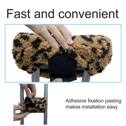 SPRING SEAON Kakhi Leopard Print Fleece Crutch Pad & Hand‑Grip Covers Cushion for Crutches
