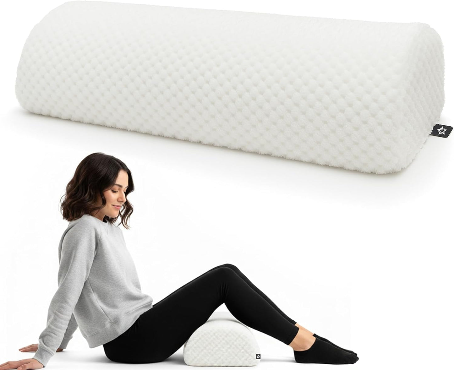 Memory Foam Knee Pillow for Back Sleeping - Half Moon Bolster Leg Support, Washable Cover, 17" x 7.5" x 4.3"