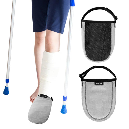 Cast Sock Cover for Foot - Soft Warm Toe Protector with Non-Slip Bottom, Adjustable Closure (2 Pcs Black)