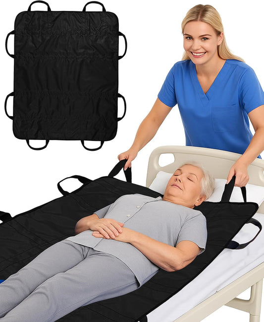 SPRING SEAON Patient Positioning Bed Pad with Handles – Transfer & Slide Sheet for Elderly Care, Waterproof Washable Draw Sheet for Hospital or Home Use, 46.5" x 38.5", 450 LBS Support,Black