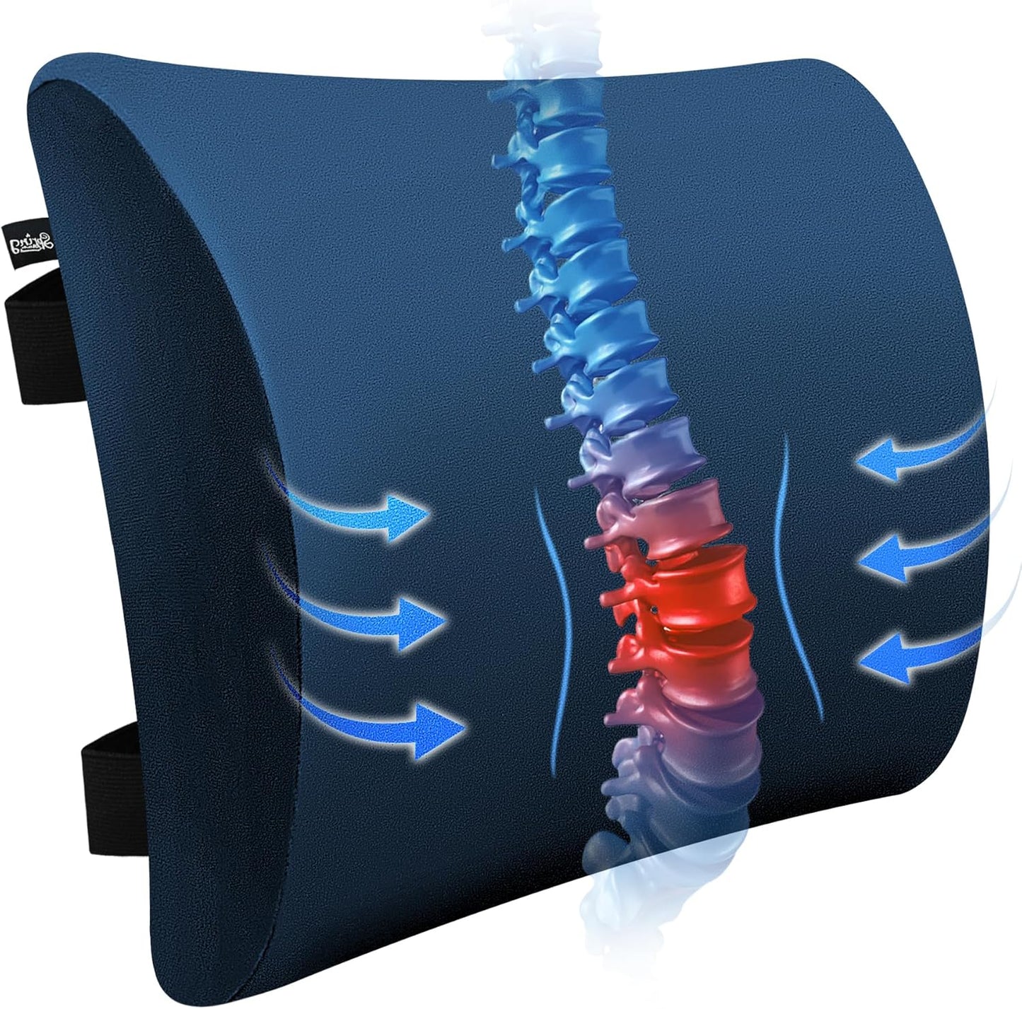 SPRING SEAON Lumbar Support Pillow - Comfortable Cooling Fabric Back Cushion with Adjustable Straps