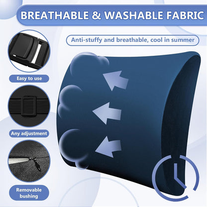 SPRING SEAON Lumbar Support Pillow - Comfortable Cooling Fabric Back Cushion with Adjustable Straps