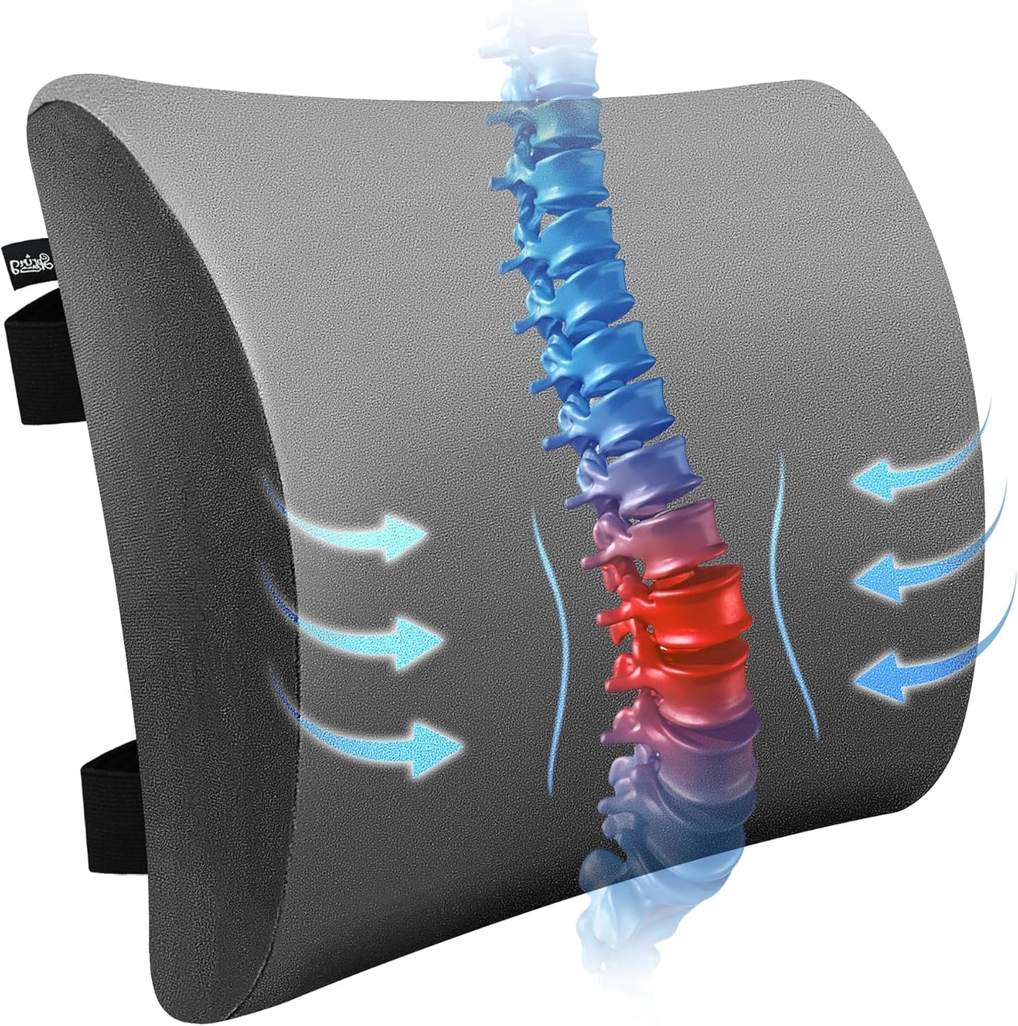 SPRING SEAON Lumbar Support Pillow - Comfortable Cooling Fabric Back Cushion with Adjustable Straps