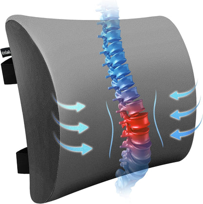SPRING SEAON Lumbar Support Pillow - Comfortable Cooling Fabric Back Cushion with Adjustable Straps
