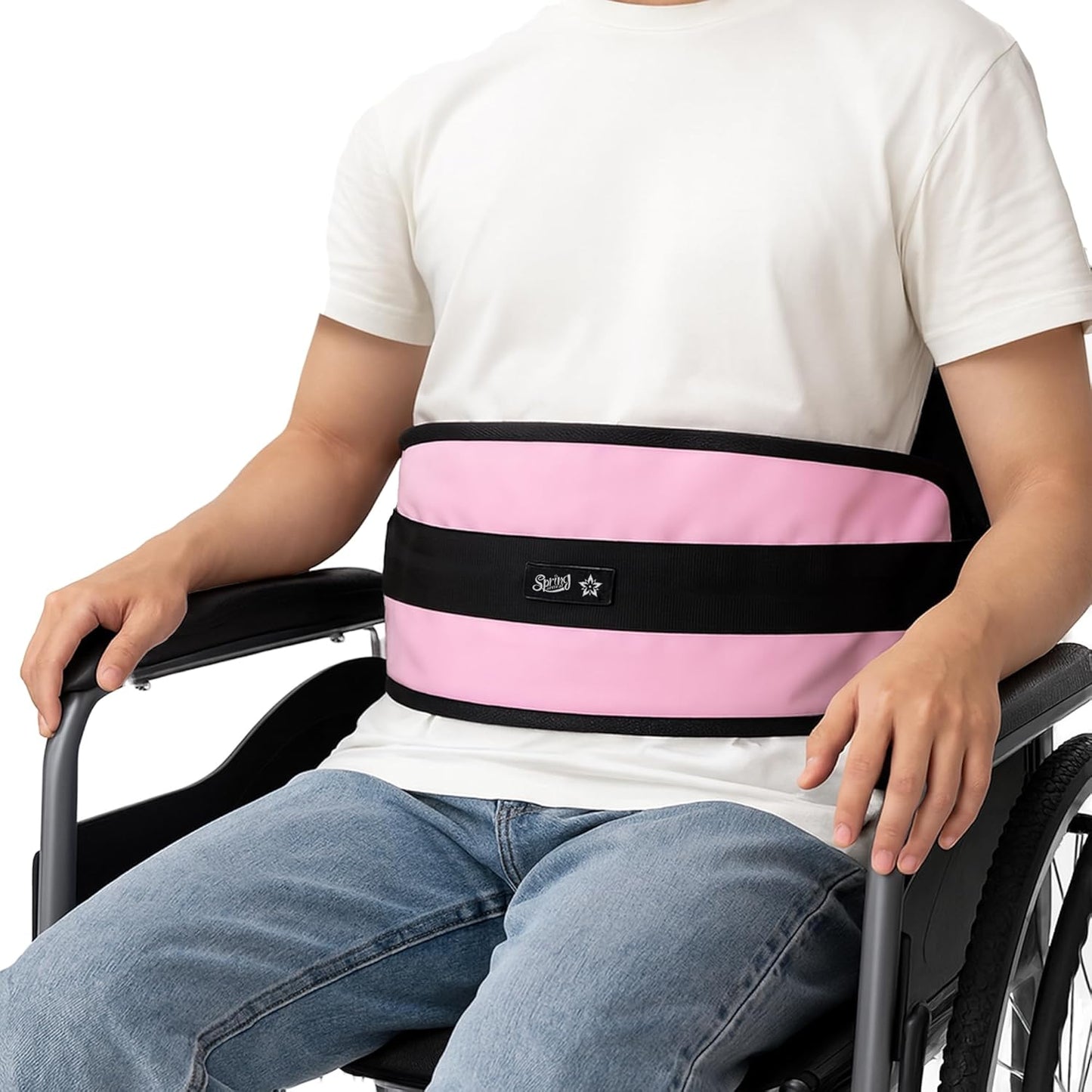 SPRING SEAON Wheelchair Seatbelt - Waterproof Outer Fabric with Soft Lining Adjustable Harness (Black)