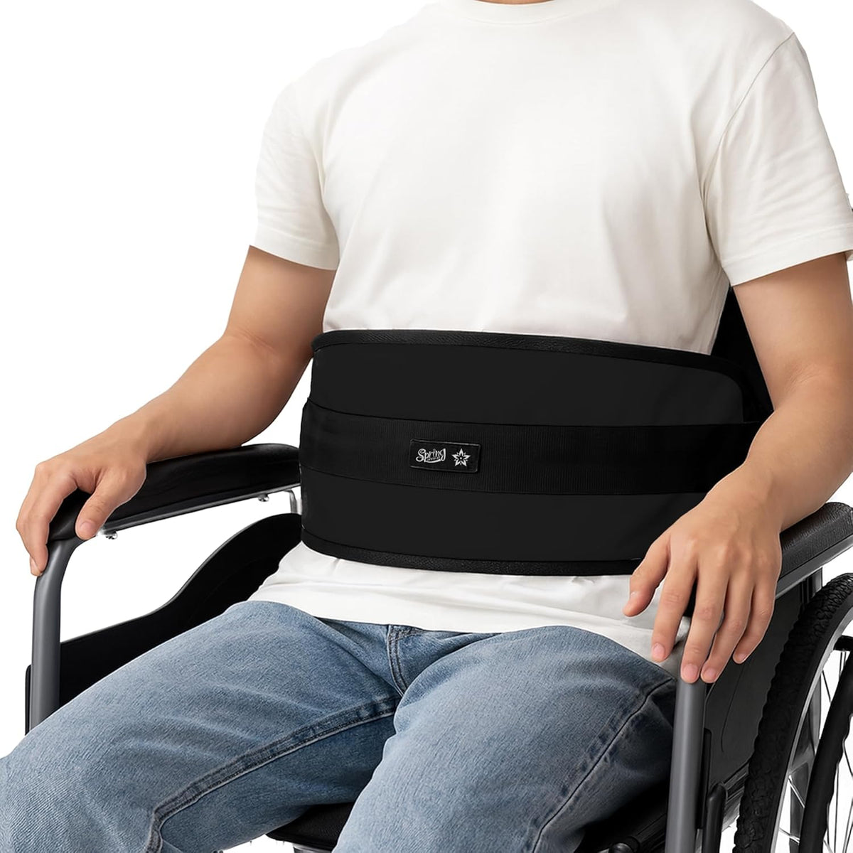 Color-​SPRING SEAON Wheelchair Seatbelt - Waterproof Outer Fabric with Soft Lining Adjustable Harness (Black) - SpringSeaon