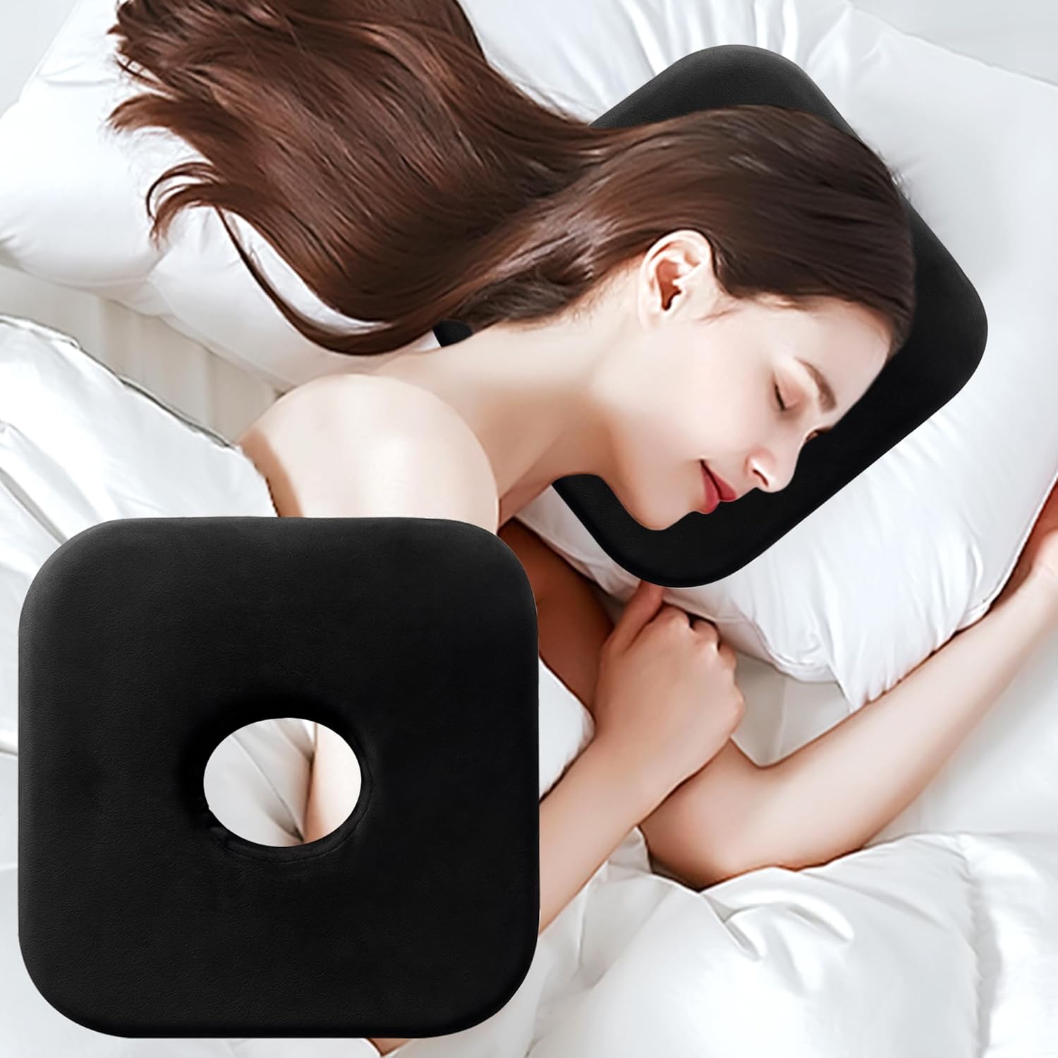 Color-​SPRING SEAON Ear Piercing Pillow for Side Sleepers - Memory Foam with Ear Hole 9x9 Inch - SpringSeaon