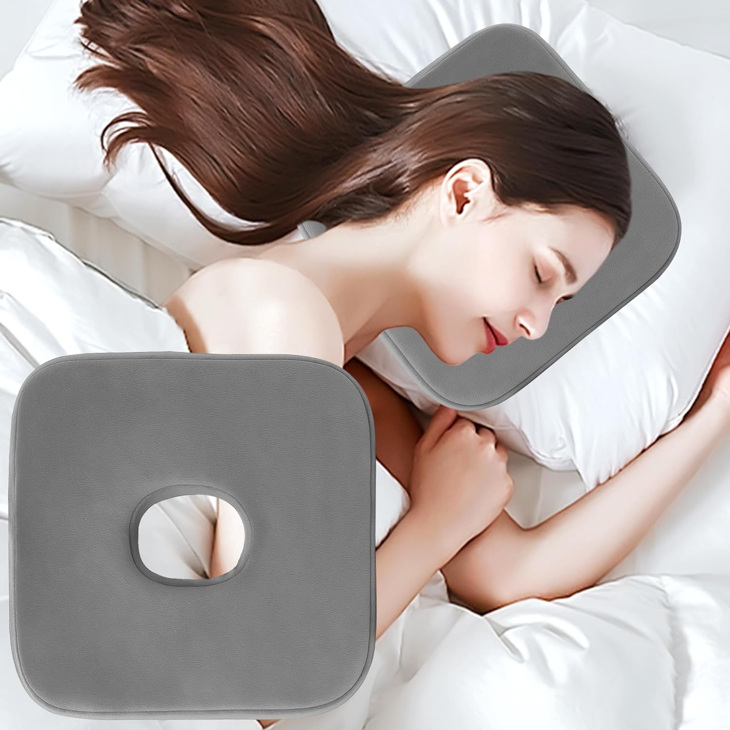 Color-​SPRING SEAON Ear Piercing Pillow for Side Sleepers - Memory Foam with Ear Hole 9x9 Inch - SpringSeaon
